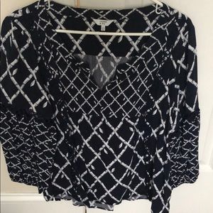 navy and white vneck blouse